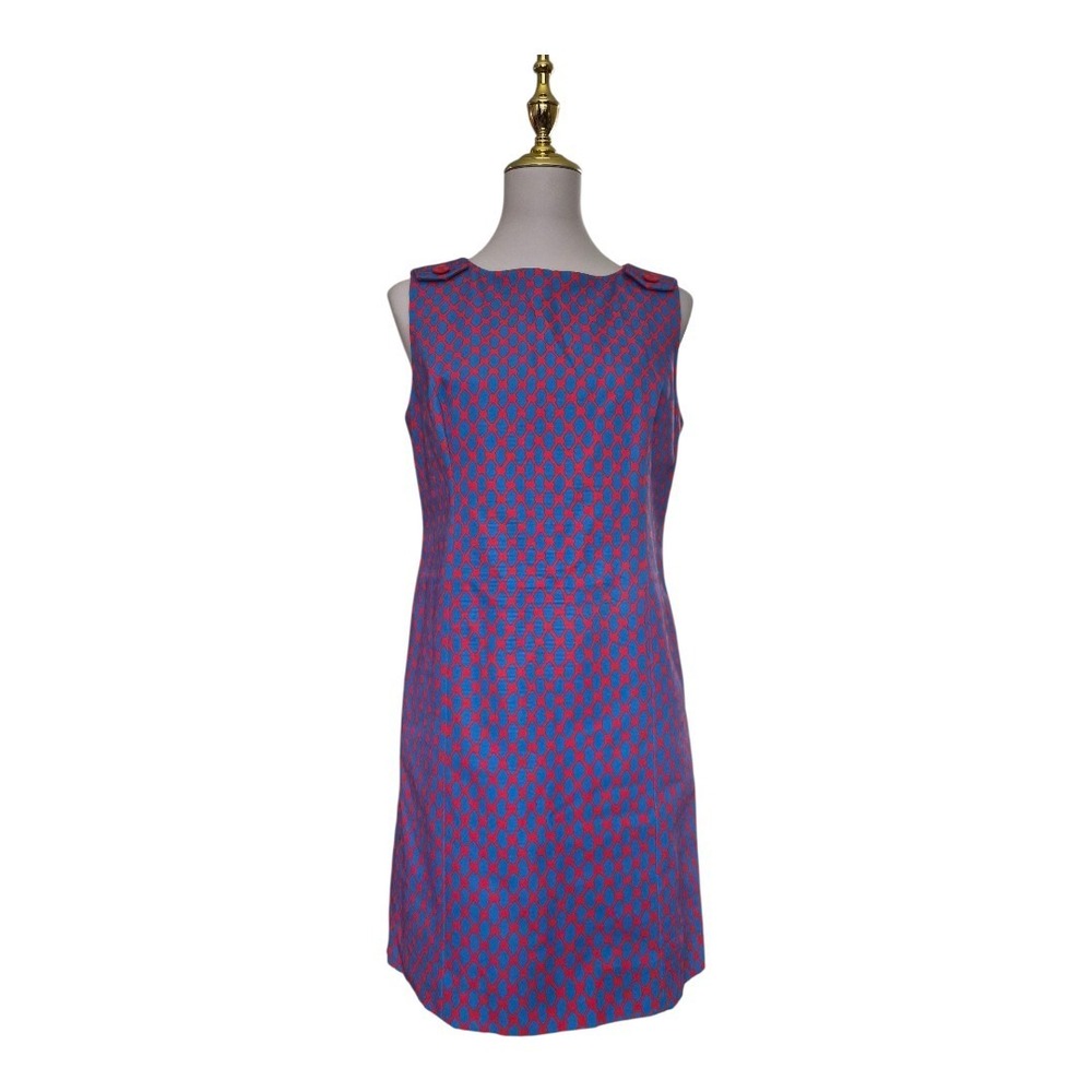 Miss Wu Sleeveless Shift Dress Blue Red Geometric Print Size 6 100% Cotton Lined